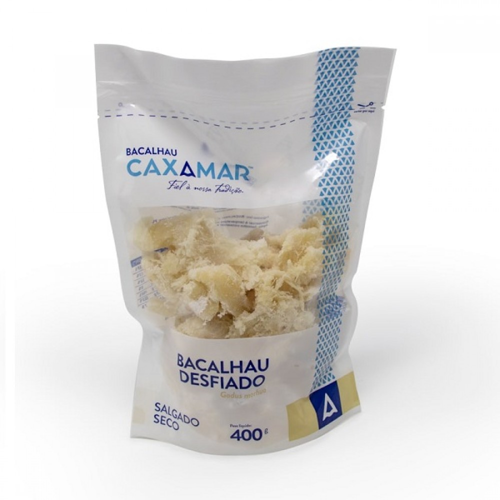 Caxamar Bacalhau Desfiado Salgado Seco Saco 400g 1Un.