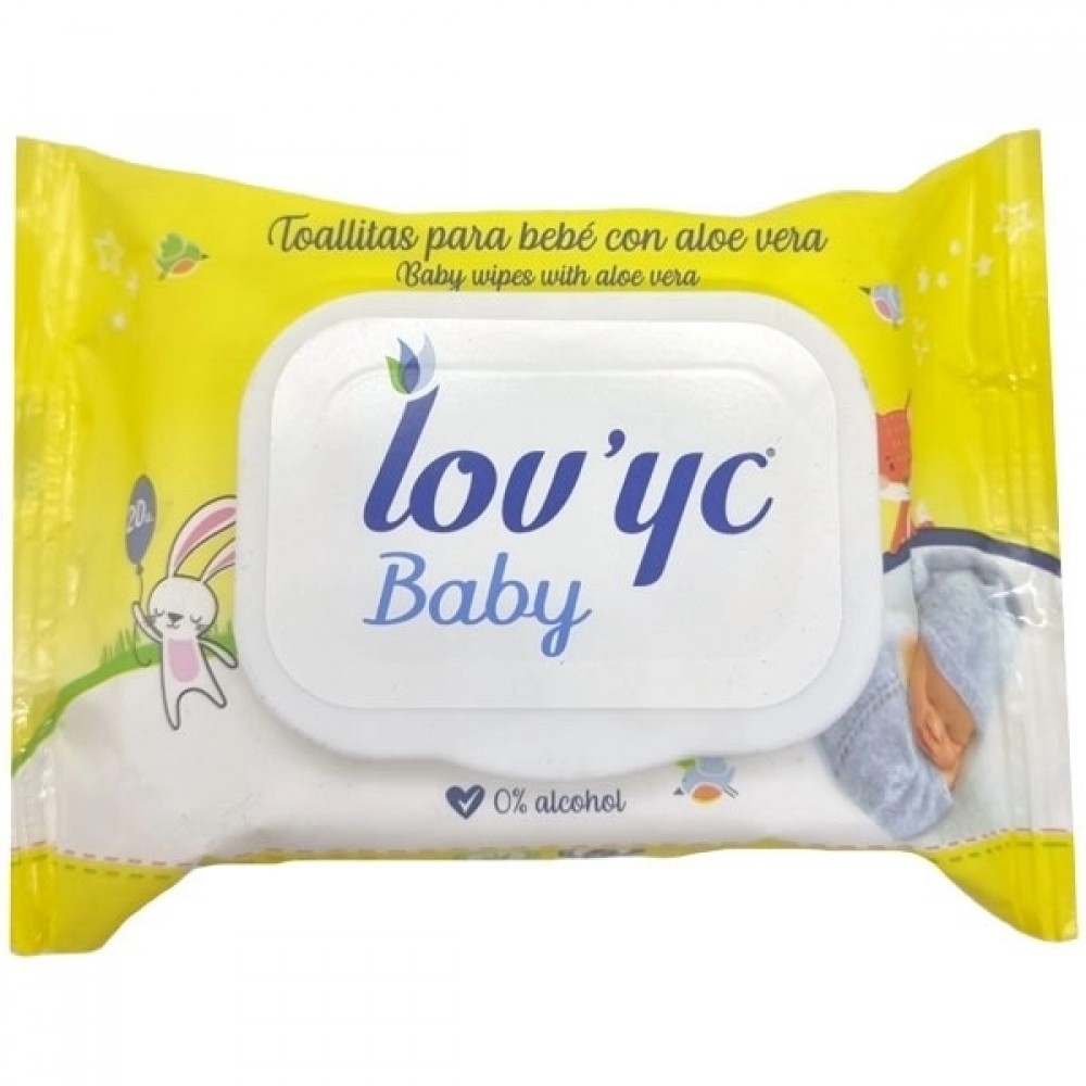 Lov yc 20 Toalhitas umedecidos com Aloe Vera Baby 1Un.